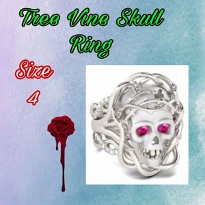 Silver Winding Tree Vine Skull Ring set - Sz 4